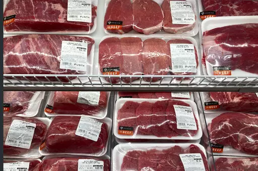 A selection of beef cuts is displayed at a Publix Supermarket, Wednesday, Oct. 20, 2021, in Miami.  The Labor Department said Thursday, Feb. 10, 2022,  that consumer prices jumped 7.5% last month compared with a year earlier, the steepest year-over-year increase since February 1982. The acceleration of prices ranged across the economy, from food and furniture to apartment rents, airline fares and electricity. (AP Photo/Marta Lavandier)