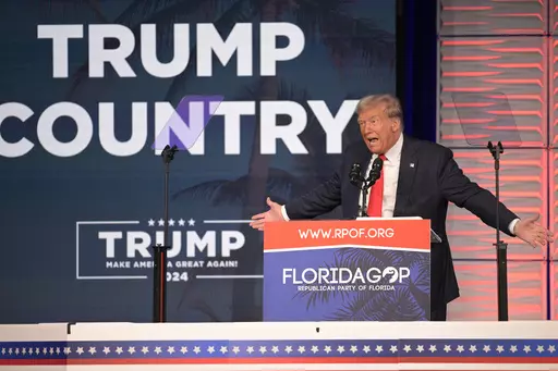 Former President Donald Trump speaks at the Republican Party of Florida Freedom Summit, Nov. 4, 2023, in Kissimmee, Fla.Trump is already laying a sweeping set of policy goals should he win a second term as president. Priorities on the Republican's agenda include a mass deportation operation, a new Muslim ban and tariffs on all imported goods. (AP Photo/Phelan M. Ebenhack, File)