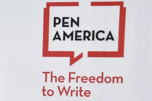 A logo is displayed at the PEN America Literary Awards on Thursday, March 2, 2023, in New York. Several authors have turned down awards and awards nominations from PEN America for this year's ceremony, citing unhappiness with the literary and free expression organization's stance on the war in Gaza. (Photo by Evan Agostini/Invision/AP, File)
