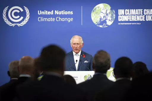 Britain's then-Prince Charles addresses a Commonwealth Leaders' Reception, at the COP26 Summit, at the SECC in Glasgow, Scotland, Nov. 2, 2021. Now that he's monarch, King Charles III — one of Britain's most prominent environmental voices — will be have to be more careful with his words. (Stefan Rousseau/Pool Photo via AP)