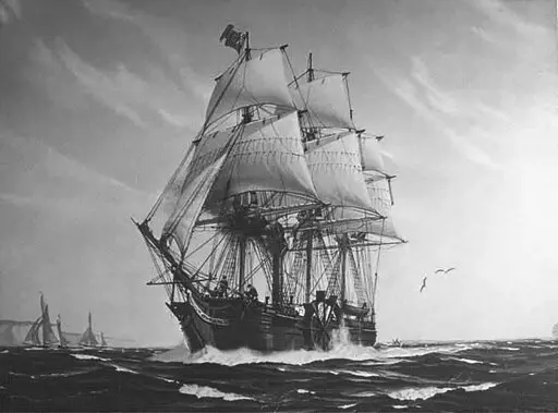 This photo shows the 1819 painting of the SS Savannah, by Hunter Wood, LT USMS. A chunk of weatherbeaten flotsam that washed up on a New York shoreline after Tropical Storm Ian last fall has piqued the interest of experts who say it is likely part of the SS Savannah, a famous shipwreck that became the first vessel to cross the Atlantic Ocean partly under steam power in 1819 and then ran aground off Long Island two years later. (Savannah Morning News via AP)