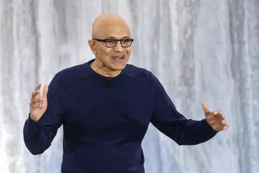 Microsoft CEO Satya Nadella speaks during the introduction of the integration of Microsoft Bing search engine and Edge browser with OpenAI on Tuesday, Feb. 7, 2023, in Redmond, Wash. Microsoft is fusing ChatGPT-like technology into its search engine Bing, transforming an internet service that now trails far behind Google into a new way of communicating with artificial intelligence.(AP Photo/Stephen Brashear)