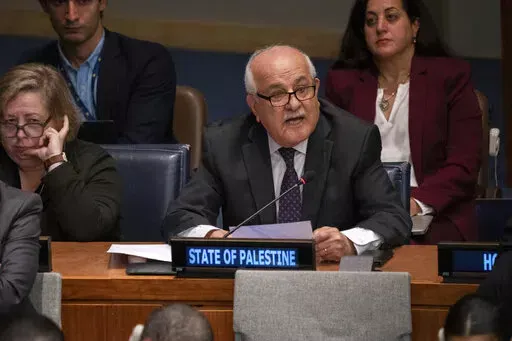 Palestinian Ambassador Riyad H. Mansour speaks during a meeting of the Special Political and Decolonization Committee at United Nations headquarters on Friday, Nov. 11, 2022. On Friday, Dec. 30, 2022, the U.N. General Assembly asked the U.N.’s highest judicial body to give its opinion on the legality of Israeli policies in the occupied West Bank and east Jerusalem. Mansour thanked countries that backed the measure. (AP Photo/Jeenah Moon, File)