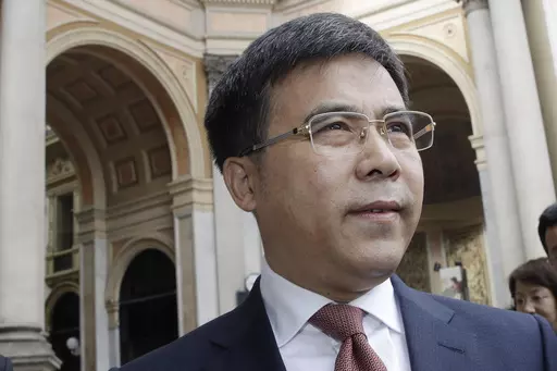 The then-Bank of China chairman, Liu Liange, arrives on the occasion of the Italy-China Financial forum, at Palazzo Marino town hall, in Milan, Italy, on July 10, 2019. The former chairman of the Bank of China has been indicted on bribery charges, prosecutors said Monday, Feb. 19, 2024, adding to a long list of business and government officials who have been brought down by Chinese leader Xi Jinping's yearslong anticorruption drive. (AP Photo/Luca Bruno, File)