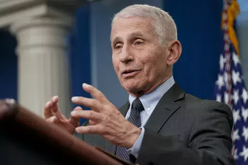 Dr. Anthony Fauci, former director of the National Institute of Allergy and Infectious Diseases, speaks during a press briefing at the White House, Tuesday, Nov. 22, 2022, in Washington. On Friday, April 28, 2023, The Associated Press reported on stories circulating online incorrectly claiming Fauci “admitted” in a recent interview that face masks were a “failure.” (AP Photo/Patrick Semansky, File)