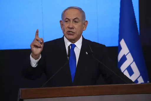 Benjamin Netanyahu, former Israeli Prime Minister and the head of Likud party, speaks to his supporters after first exit poll results for the Israeli Parliamentary election at his party's headquarters in Jerusalem on Nov. 2, 2022. Netanyahu's Likud party released the new government's policy guidelines on Wednesday, Dec. 28, 2022. Netanyahu’s incoming hard-line government has put West Bank settlement expansion at the top of its list of priorities a day before it's set to be sworn into office. (