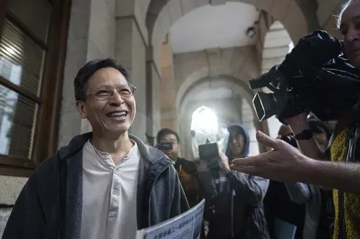 Tang Ngok-kwan, one of core members of the Hong Kong Alliance in Support of Patriotic Democratic Movements of China, leaves the Court of Final Appeal in Hong Kong, Thursday, March 6, 2025. (AP Photo/Chan Long Hei)