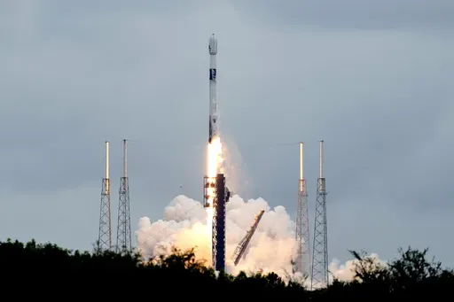 A SpaceX Falcon 9 rocket lifts off from the Cape Canaveral Space Force Station, Monday, Oct. 7, 2024 at Cape Canaveral, Fla., carrying a European spacecraft to an asteroid. (AP Photo/John Raoux)