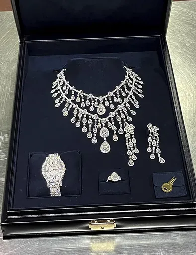 This photo provided by Brazil's Federal Revenue Department shows jewelry, part of an investigation into gifts received by ex-President Jair Bolsonaro during his term, seized by customs authorities at Guarulhos International Airport in Sao Paulo, Brazil, the week of March 24, 2023. Brazilian police indicted Bolsonaro on Thursday, July 4, 2024, for money laundering and criminal association, sources say. (Brazil's Federal Revenue Department via AP, File)