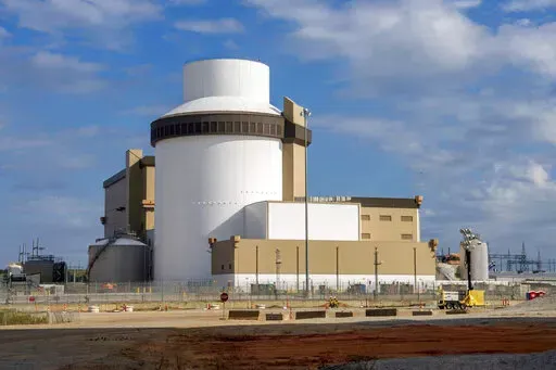 In this image provided by Georgia Power, the outside of the Unit 3 reactor containment building at Plant Vogtle in Waynesboro, Ga., is shown on Oct. 13, 2022. Startup of the nuclear power plant will be delayed since its operator found a vibrating pipe in the cooling system during testing, Georgia Power Co. announced Wednesday, Jan. 11, 2023. (Georgia Power Co. via AP, File)