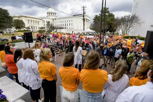 Hundreds gather for a protest rally for in vitro fertilization legislation Feb. 28, 2024, in Montgomery, Ala. The recent ruling by the Alabama Supreme Court that frozen embryos can be considered children, halting IVF treatments in the state, is a clear example of why races for state supreme courts will be among the most expensive and hotly contested this year. State high court seats will be on the ballot in more than 30 states, and several of those races have the potential to flip political cont