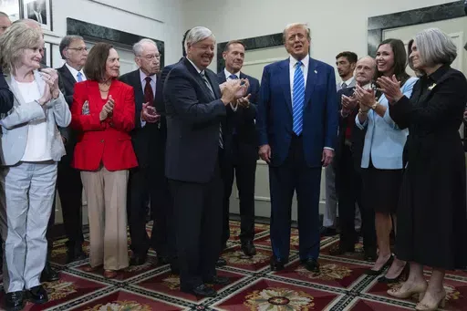 Republican presidential candidate former President Donald Trump arrives to speak with reporters at the National Republican Senatorial Committee, Thursday, June 13, 2024, in Washington. After the 2020 election, many Republican senators distanced themselves from Donald Trump. Many were certain his political future was over. But it wasn't. The former president is now the party's presumptive nominee to challenge President Joe Biden. (AP Photo/Evan Vucci)