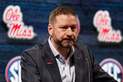 Mississippi NCAA college basketball head coach Chris Beard speaks during Southeastern Conference Media Days, Wednesday, Oct. 18, 2023, in Birmingham, Ala. (AP Photo/Mike Stewart)
