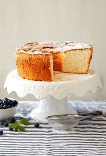 This image released by Harper Horizon shows a recipe for angel food cake from the cookbook "The Fresh Eggs Daily Cookbook" by Lisa Steele. (Tina Rupp/Harper Horizon via AP)