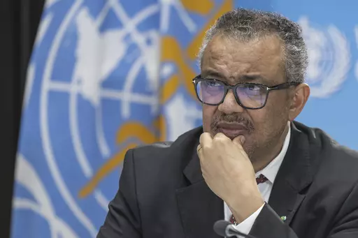 Tedros Adhanom Ghebreyesus, Director General of the World Health Organization (WHO), speaks to journalists during a press conference at the World Health Organization (WHO) headquarters in Geneva, Switzerland, Thursday April 6, 2023. The head of the U.N. health agency says holiday gatherings and the spread of the most prominent variant globally led to increased transmission of COVID-19 last month. (Martial Trezzini/Keystone via AP, File)