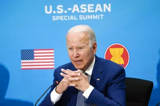 President Joe Biden participates in the U.S.-ASEAN Special Summit to commemorate 45 years of U.S.-ASEAN relations at the State Department in Washington, May 13, 2022. (AP Photo/Susan Walsh, File)