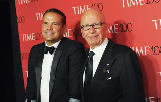 Lachlan Murdoch, left, and Rupert Murdoch attend the TIME 100 Gala in New York on April 21, 2015. Media magnate Rupert Murdoch is stepping down as chairman of News Corp. and Fox Corp., the companies that he built into forces over the last 50 years. He will become chairman emeritus of both corporations, the company announced on Thursday. His son, Lachlan, will control both companies. (Photo by Evan Agostini/Invision/AP, File)