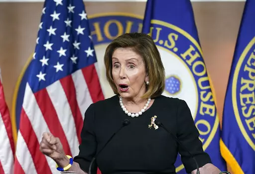 House Speaker Nancy Pelosi of Calif., speaks at her weekly news conference, Thursday, July 14, 2022, on Capitol Hill in Washington.The House is expected to vote on two bills that would restore and guarantee abortion access nationwide. It’s the Democrats’ first attempt at responding legislatively to the Supreme Court’s seismic decision overturning Roe v. Wade. (AP Photo/Mariam Zuhaib)