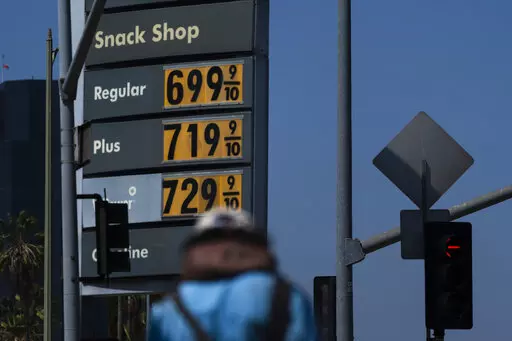 High gas prices are shown in Los Angeles, on May 24, 2022. The nationwide average price for a gallon of gasoline has topped $5 for the first time ever. Auto club AAA said the average price on Saturday, June 11, was $5.00. Motorists in some parts of the country, especially California, are paying far above that.(AP Photo/Jae C. Hong, File)