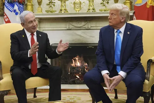 President Donald Trump meets with Israel's Prime Minister Benjamin Netanyahu in the Oval Office of the White House, Feb. 4, 2025, in Washington. (AP Photo/Evan Vucci, File)