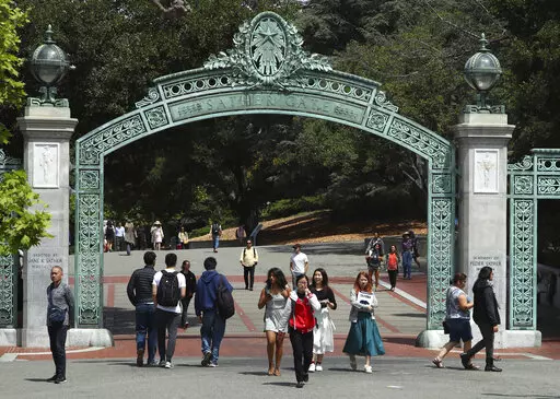 Students walk past Sather Gate on the University of California at Berkeley campus on May 10, 2018, in Berkeley, Calif. President Joe Biden's student loan forgiveness plan, announced in Aug. 2022, could lift crushing debt burdens from millions of borrowers. However, the tax man may demand a cut of the relief in some states, as some states tax forgiven debt as income. (AP Photo/Ben Margot, File)
